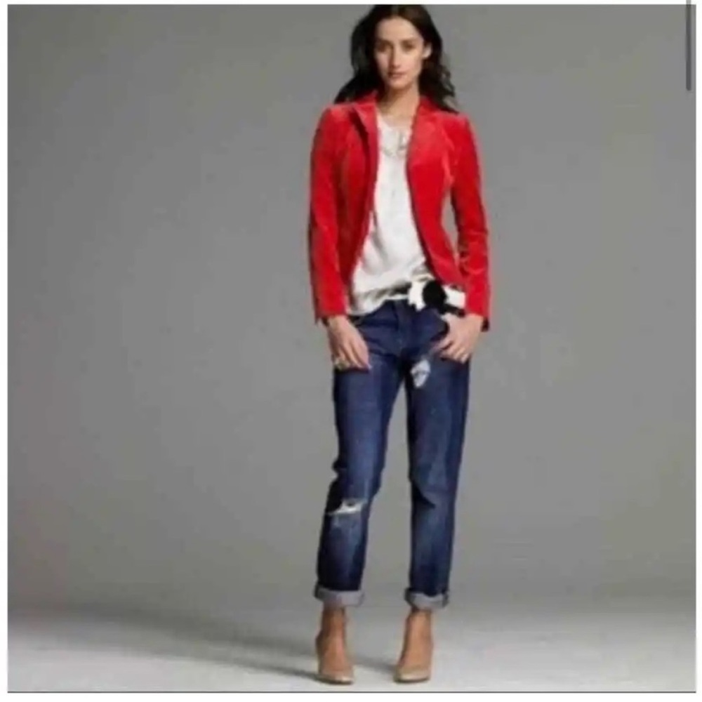 J. Crew Sophisticated Ecole - Persimmons - Coral Red Velvet Blazer Size 4.